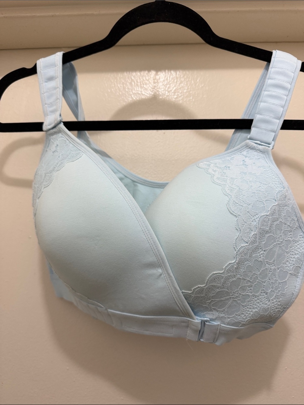 Light Blue Lace-Trim Support Bra for Women